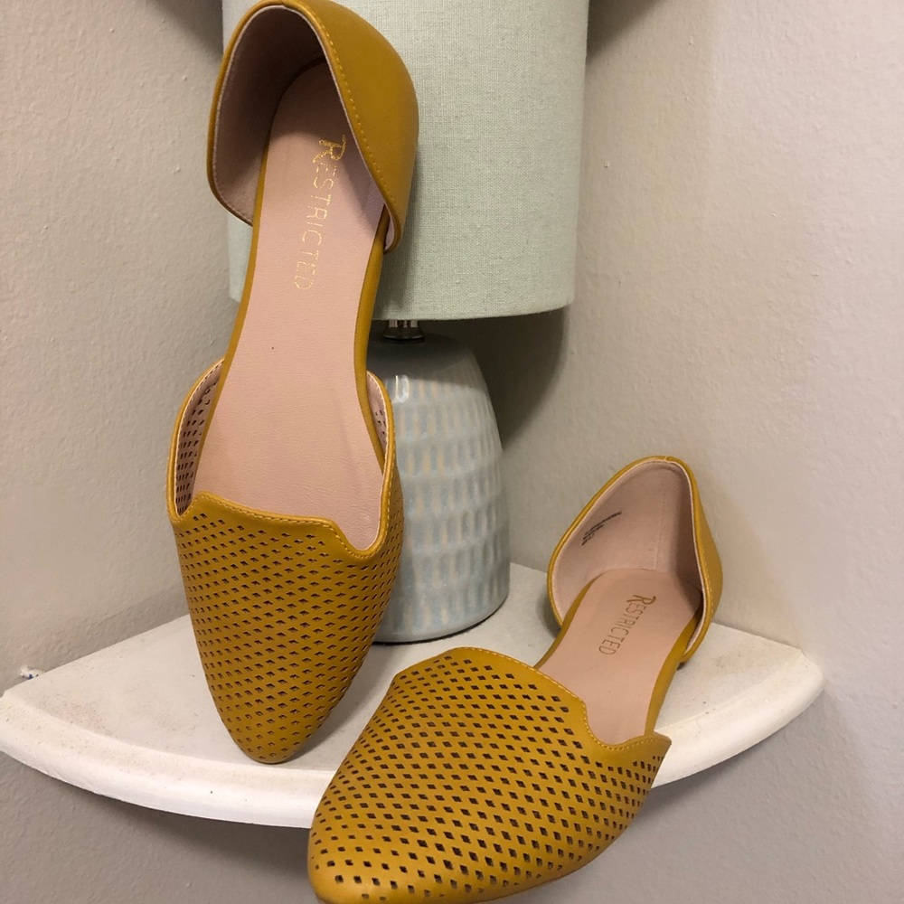 Restricted Mustard Yellow D’orsay Point Toe Flats w/cutouts